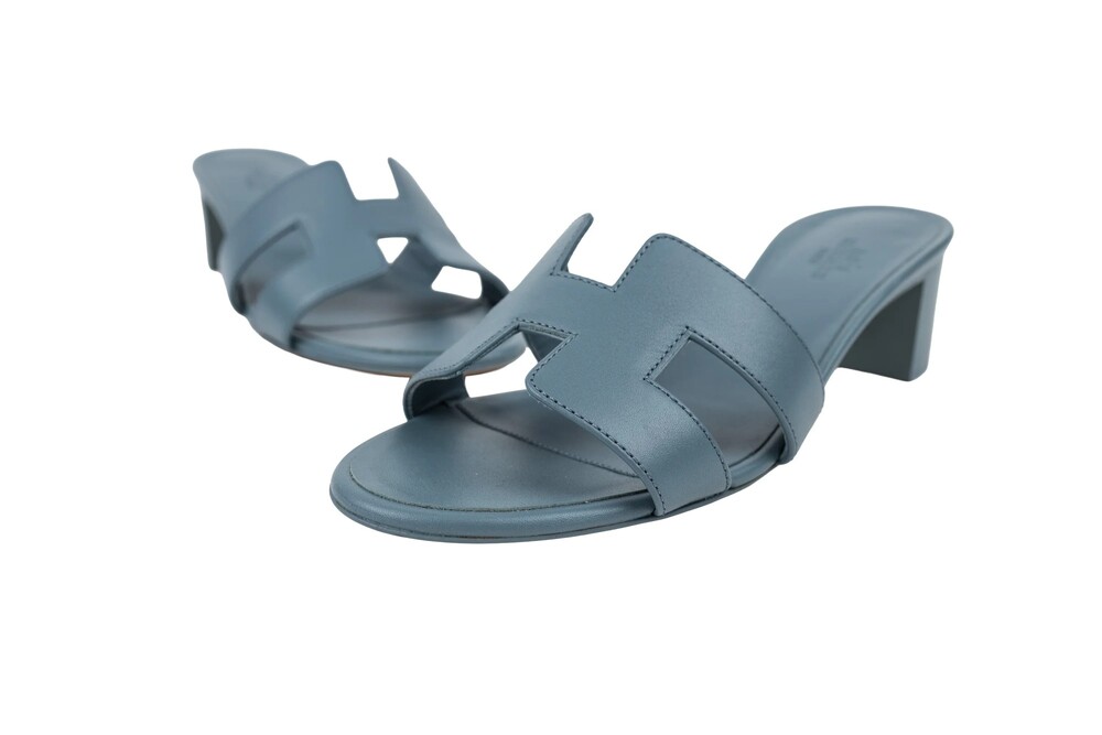Hermès Blue Oasis Slide Sandal Calfskin Leather Size 37